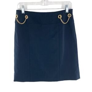Worth Women's Navy Blue Gold Chain Cotton Pencil Skirt Size 4
